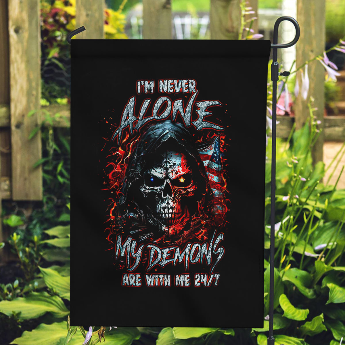 Blood Skull Garden Flag I Never Alone My Demon With Me 24/7 - Wonder Print Shop