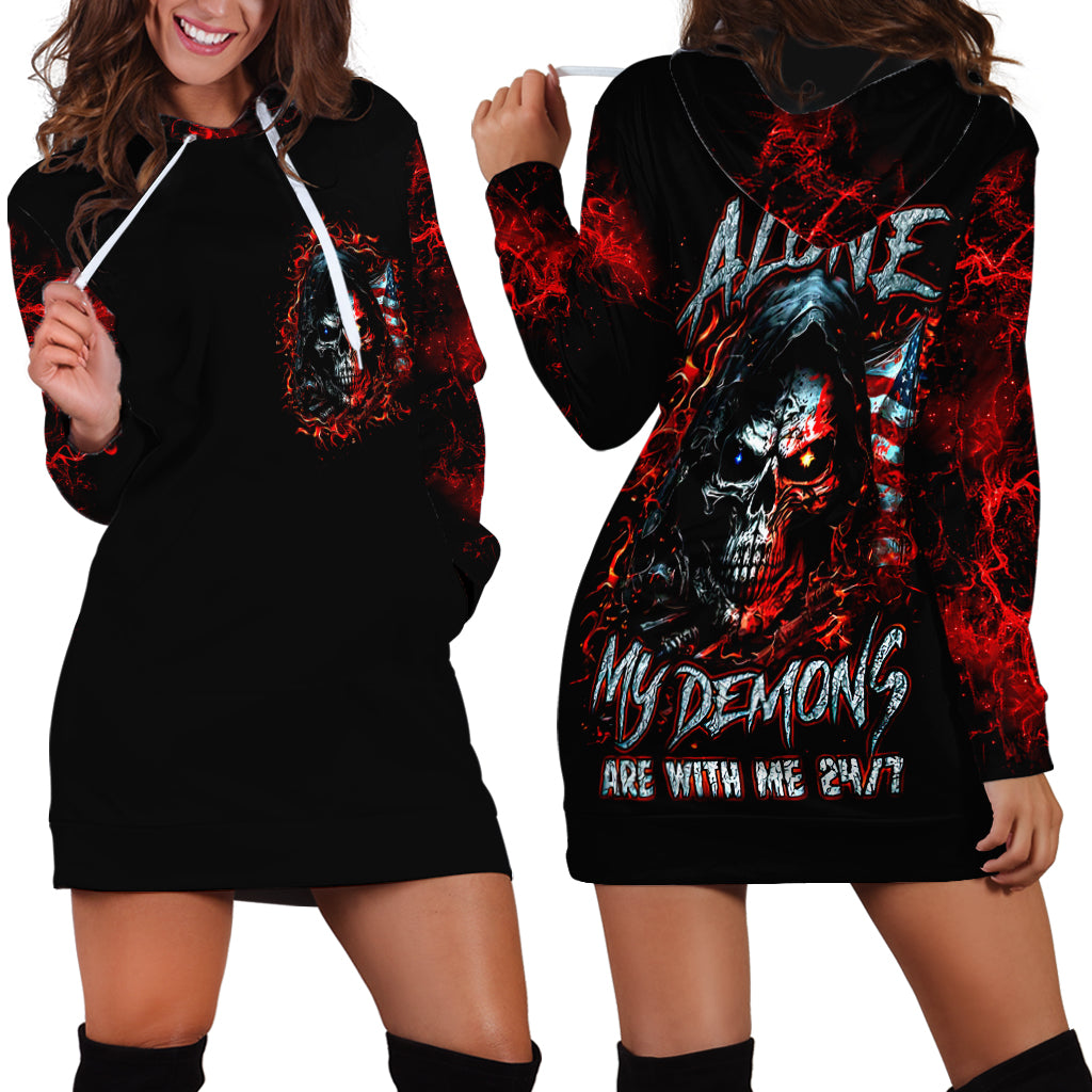 Blood Skull Hoodie Dress I Never Alone My Demon With Me 24/7 - Wonder Print Shop