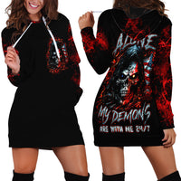 Blood Skull Hoodie Dress I Never Alone My Demon With Me 24/7 - Wonder Print Shop