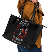 Blood Skull Leather Tote Bag I Never Alone My Demon With Me 24/7 - Wonder Print Shop