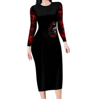 Blood Skull Long Sleeve Bodycon Dress I Never Alone My Demon With Me 24/7 - Wonder Print Shop