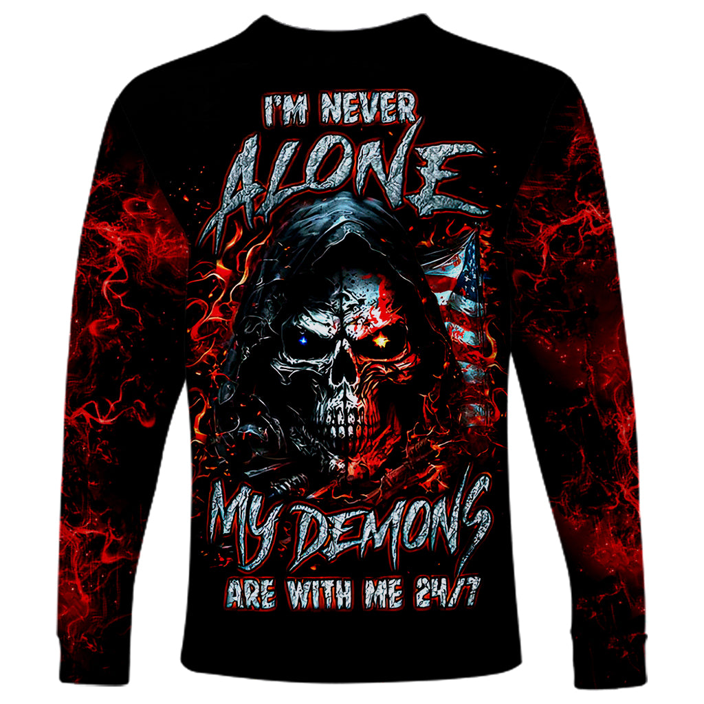 Blood Skull Long Sleeve Shirt I Never Alone My Demon With Me 24/7 - Wonder Print Shop