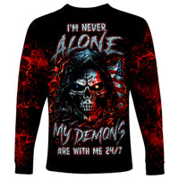 Blood Skull Long Sleeve Shirt I Never Alone My Demon With Me 24/7 - Wonder Print Shop