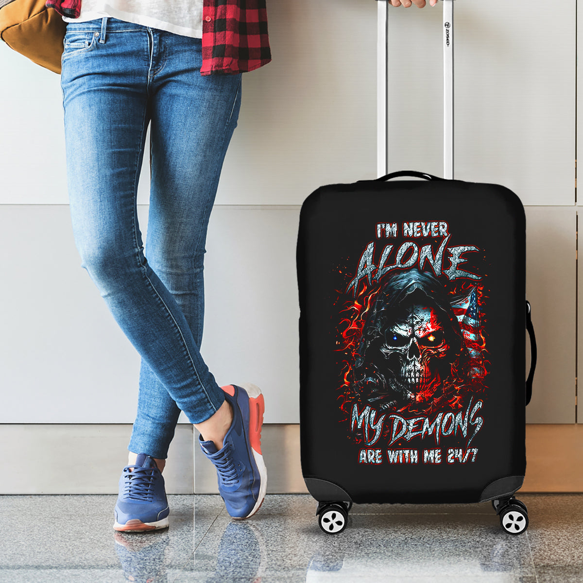 Blood Skull Luggage Cover I Never Alone My Demon With Me 24/7 - Wonder Print Shop