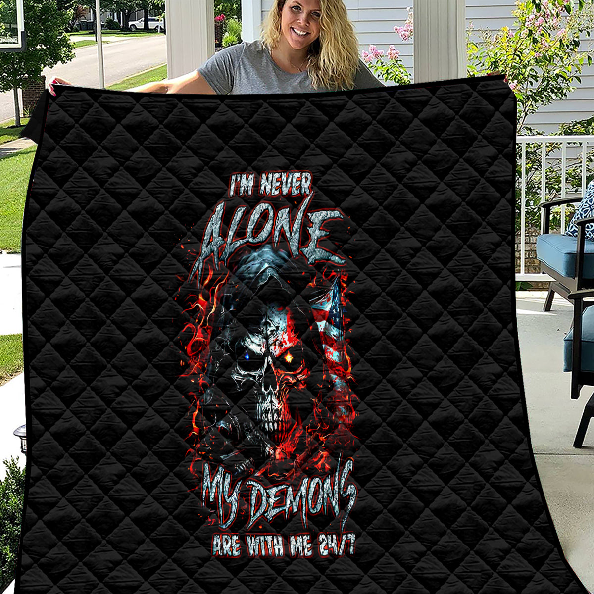Blood Skull Quilt I Never Alone My Demon With Me 24/7 - Wonder Print Shop