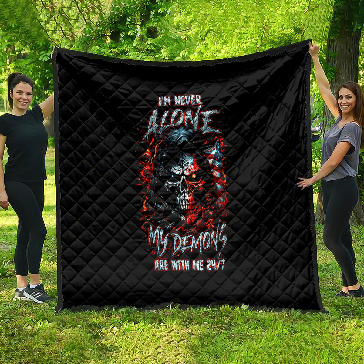 Blood Skull Quilt I Never Alone My Demon With Me 24/7 - Wonder Print Shop