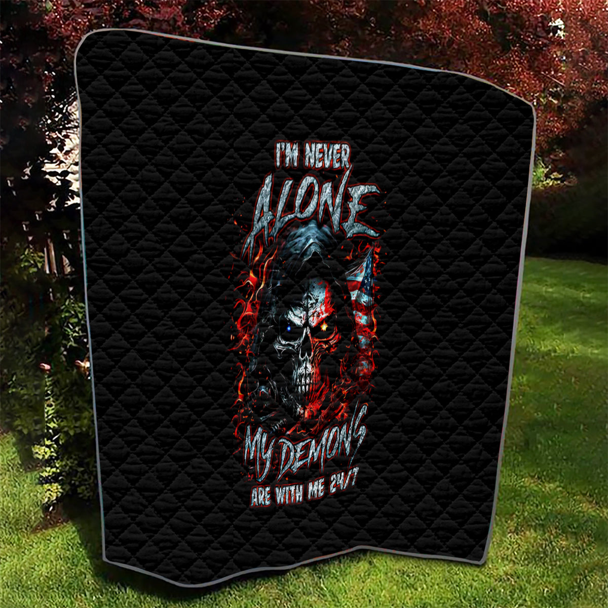Blood Skull Quilt I Never Alone My Demon With Me 24/7 - Wonder Print Shop