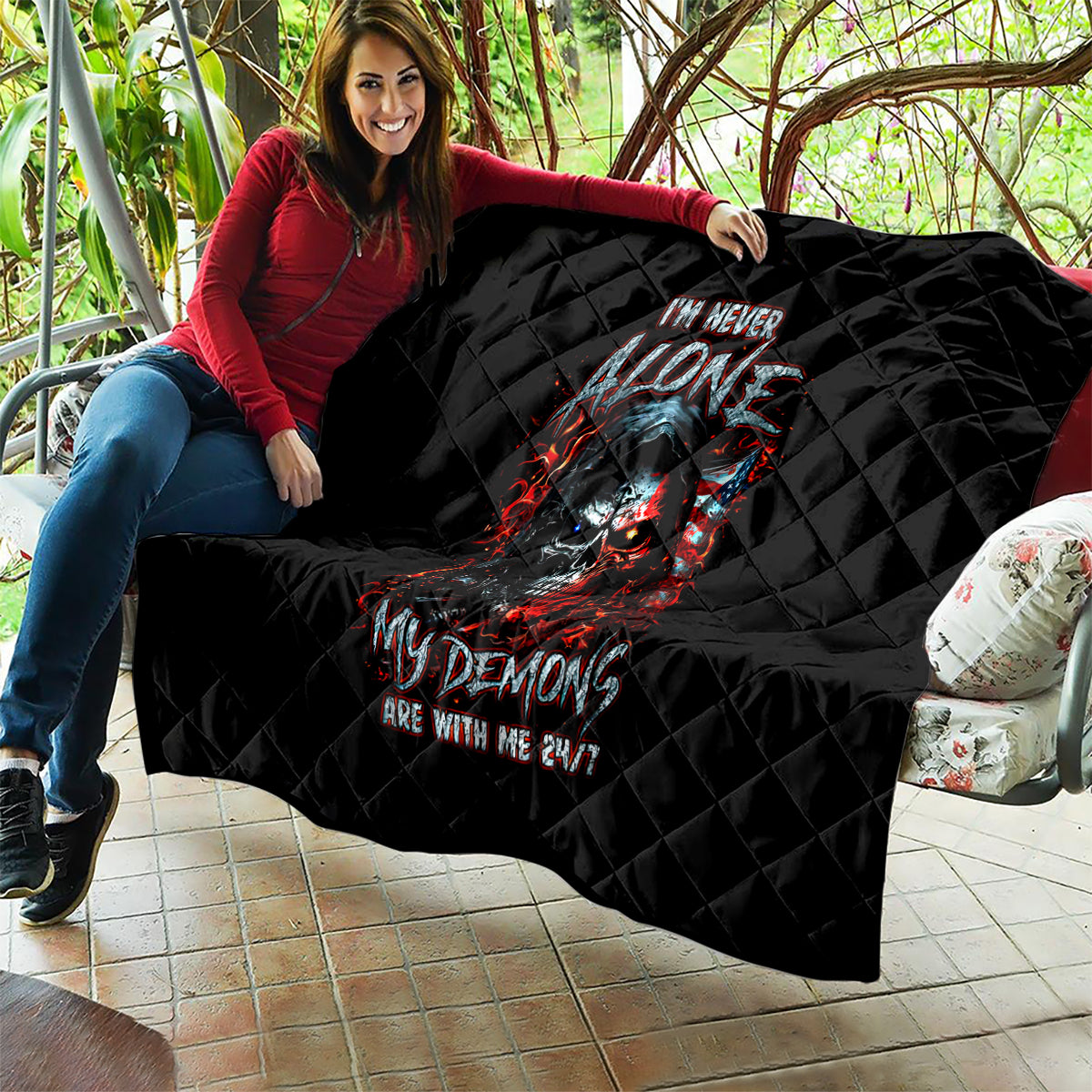 Blood Skull Quilt I Never Alone My Demon With Me 24/7 - Wonder Print Shop