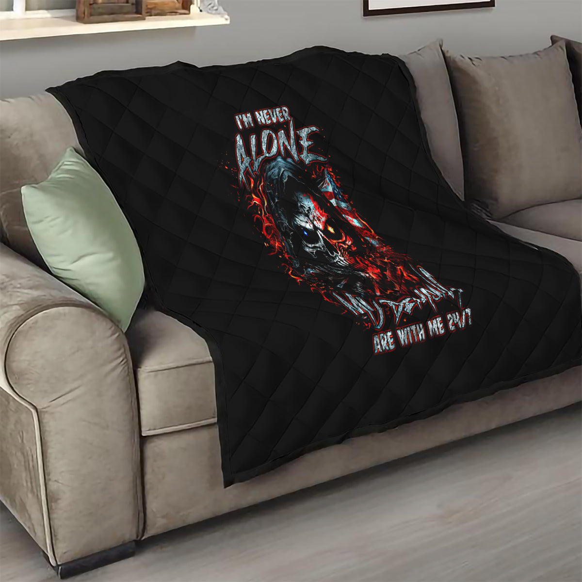 Blood Skull Quilt I Never Alone My Demon With Me 24/7 - Wonder Print Shop