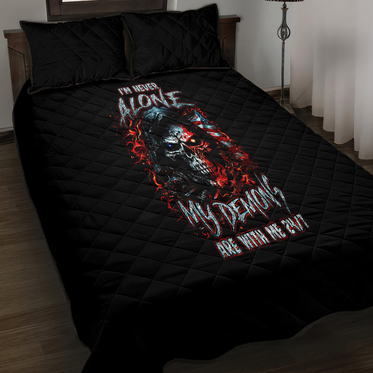 Blood Skull Quilt Bed Set I Never Alone My Demon With Me 24/7 - Wonder Print Shop