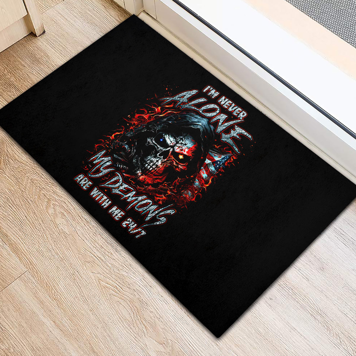 Blood Skull Rubber Doormat I Never Alone My Demon With Me 24/7 - Wonder Print Shop