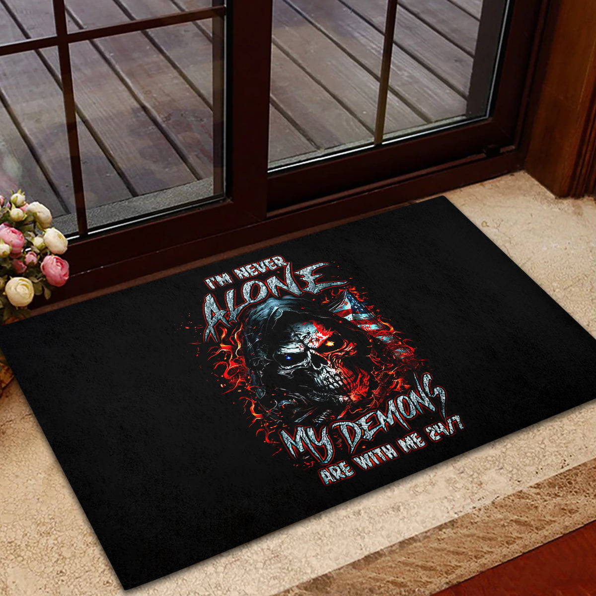 Blood Skull Rubber Doormat I Never Alone My Demon With Me 24/7 - Wonder Print Shop