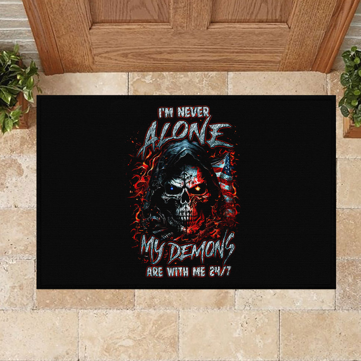 Blood Skull Rubber Doormat I Never Alone My Demon With Me 24/7 - Wonder Print Shop