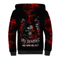 Blood Skull Sherpa Hoodie I Never Alone My Demon With Me 24/7 - Wonder Print Shop