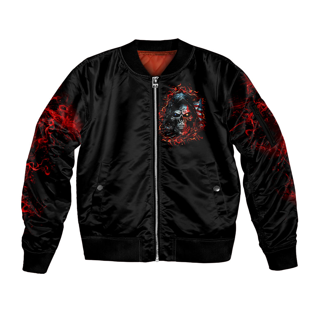 Blood Skull Sleeve Zip Bomber Jacket I Never Alone My Demon With Me 24/7 - Wonder Print Shop