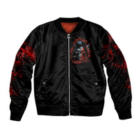 Blood Skull Sleeve Zip Bomber Jacket I Never Alone My Demon With Me 24/7 - Wonder Print Shop