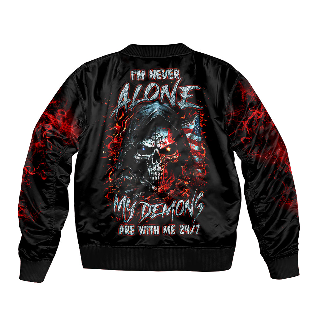 Blood Skull Sleeve Zip Bomber Jacket I Never Alone My Demon With Me 24/7 - Wonder Print Shop