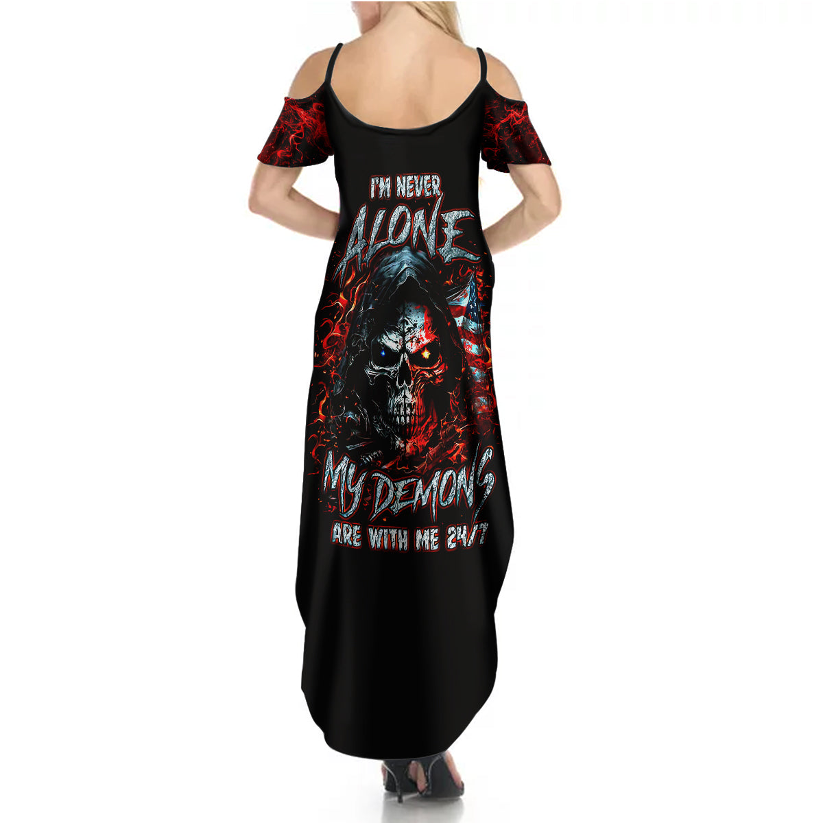 Blood Skull Summer Maxi Dress I Never Alone My Demon With Me 24/7 - Wonder Print Shop