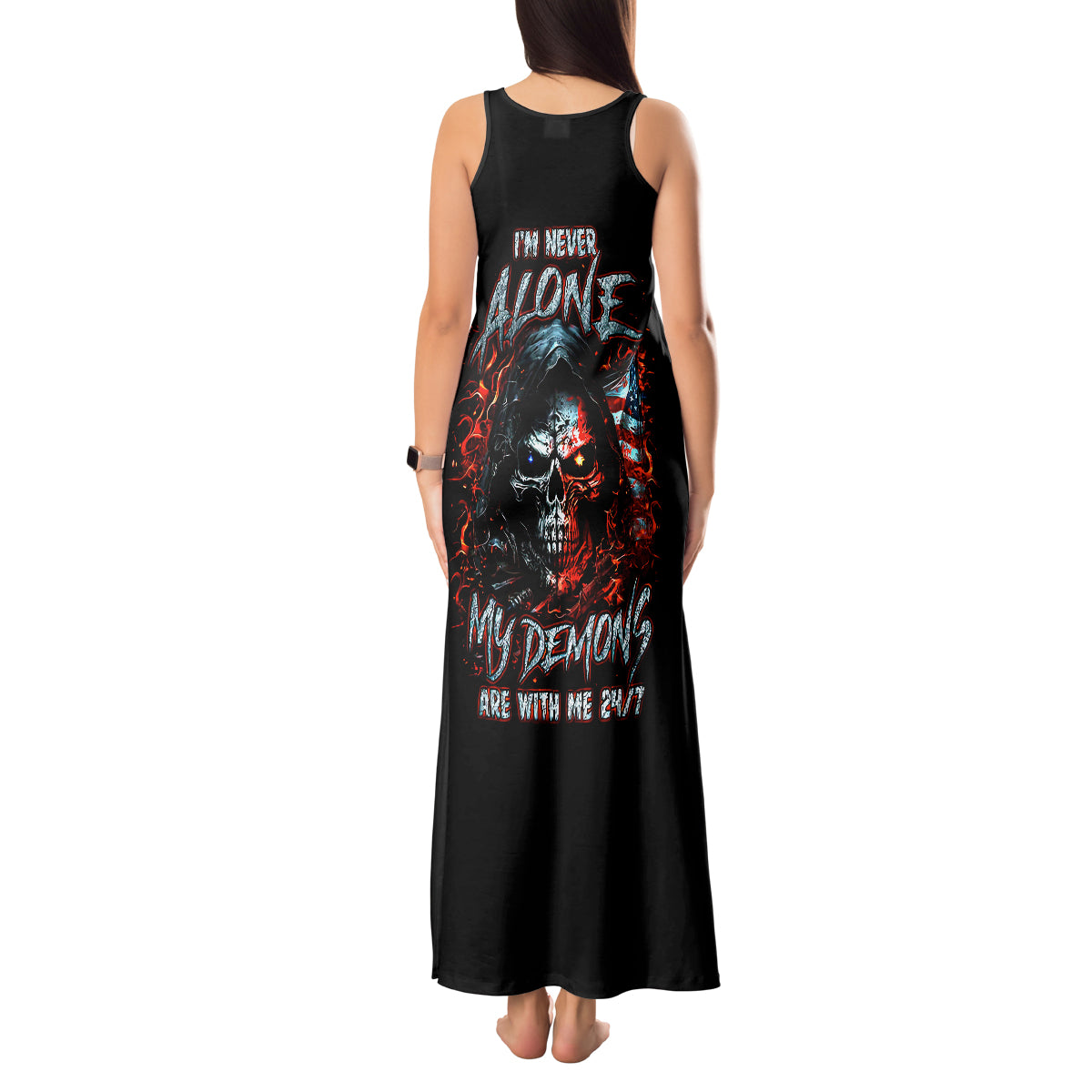 Blood Skull Tank Maxi Dress I Never Alone My Demon With Me 24/7 - Wonder Print Shop