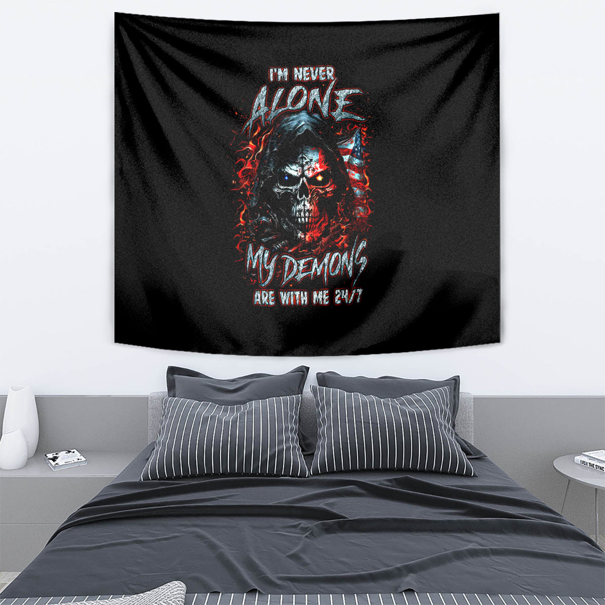 Blood Skull Tapestry I Never Alone My Demon With Me 24/7 - Wonder Print Shop