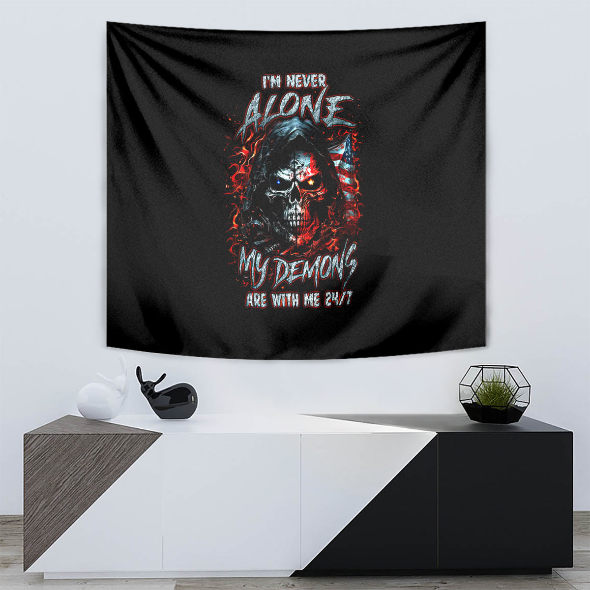 Blood Skull Tapestry I Never Alone My Demon With Me 24/7 - Wonder Print Shop