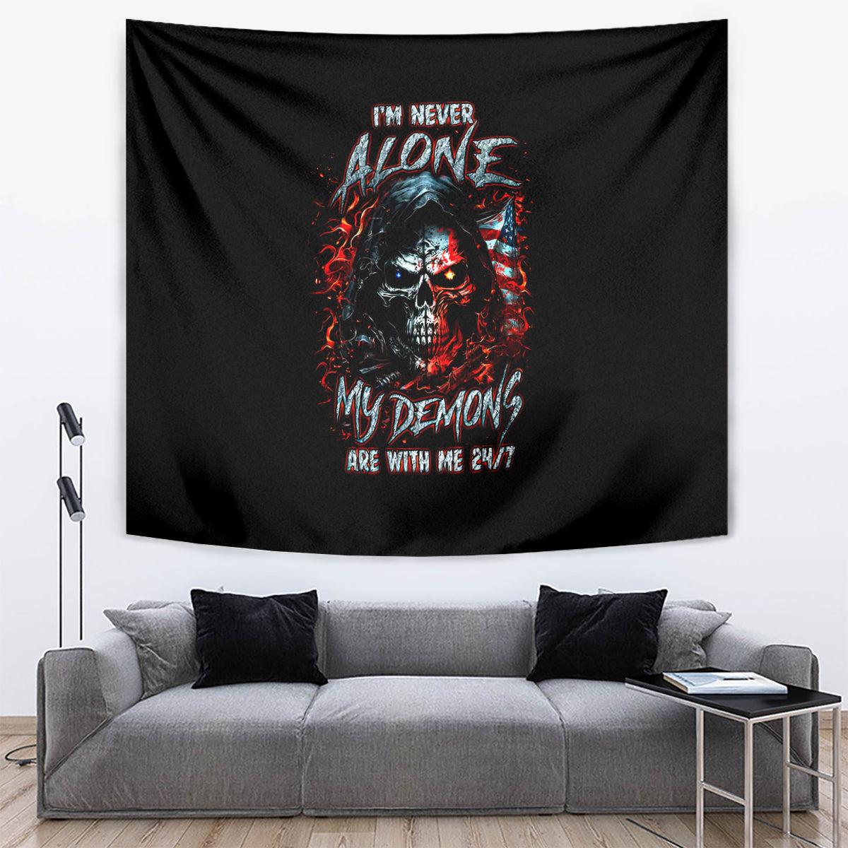 Blood Skull Tapestry I Never Alone My Demon With Me 24/7 - Wonder Print Shop