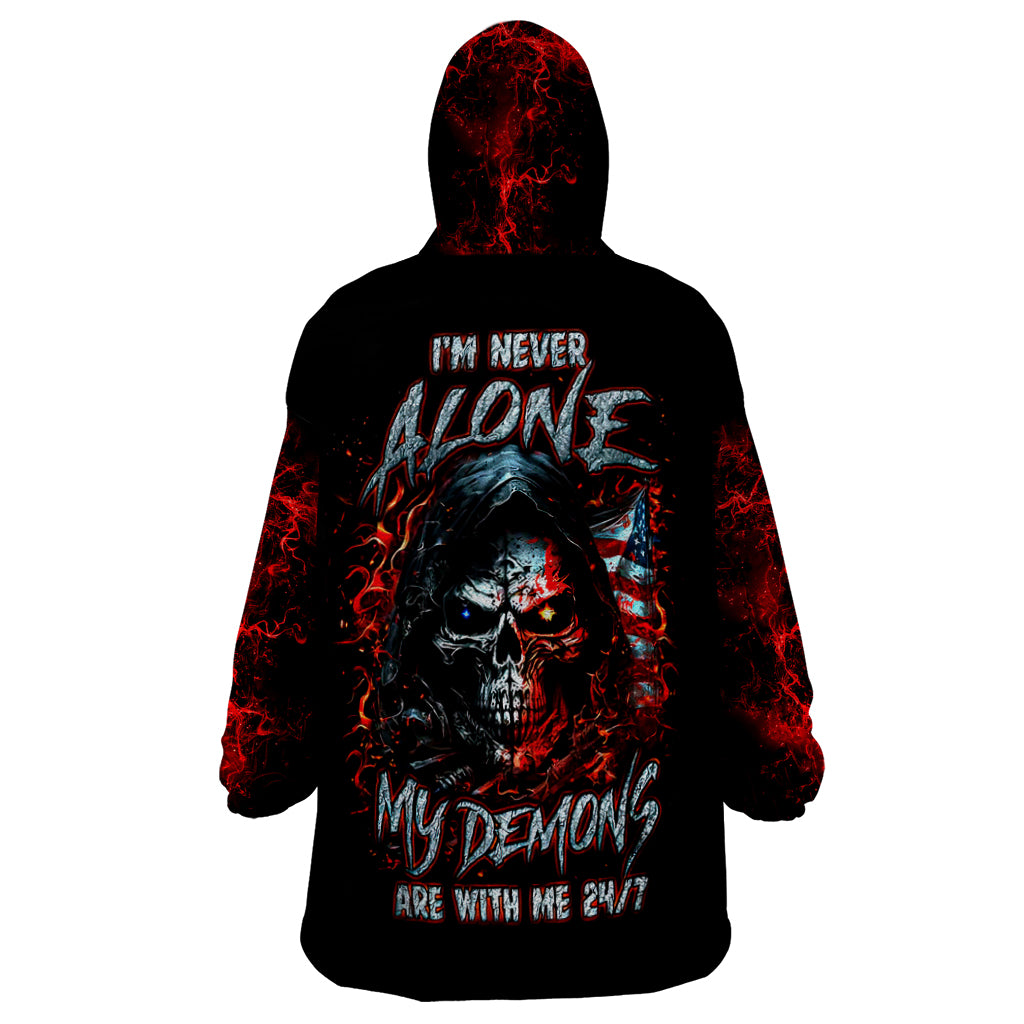 Blood Skull Wearable Blanket Hoodie I Never Alone My Demon With Me 24/7 - Wonder Print Shop