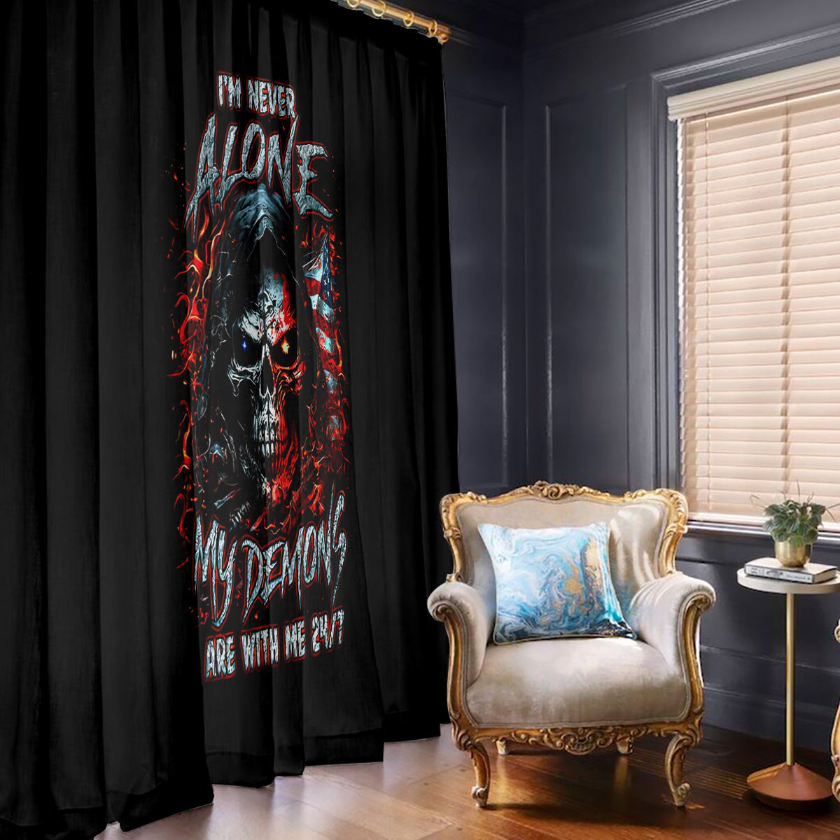 Blood Skull Window Curtain I Never Alone My Demon With Me 24/7 - Wonder Print Shop