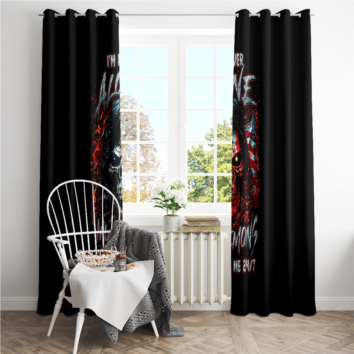 Blood Skull Window Curtain I Never Alone My Demon With Me 24/7 - Wonder Print Shop
