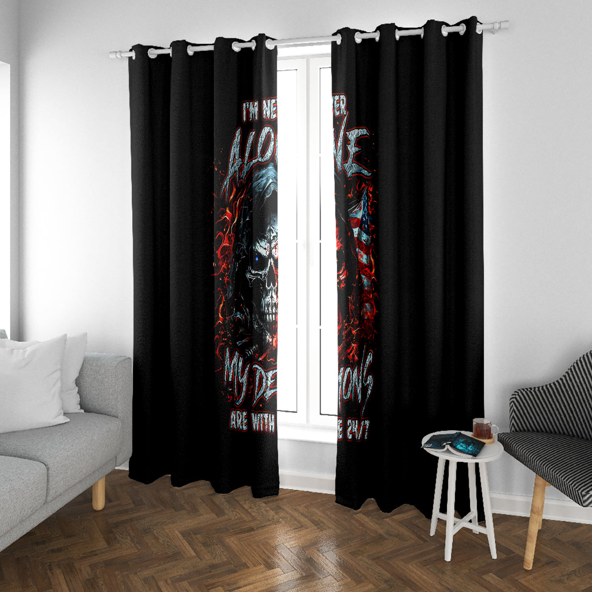 Blood Skull Window Curtain I Never Alone My Demon With Me 24/7 - Wonder Print Shop