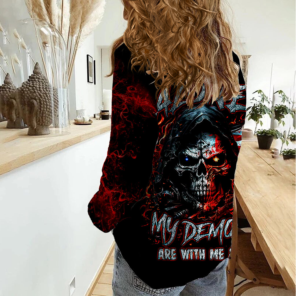 Blood Skull Women Casual Shirt I Never Alone My Demon With Me 24/7 - Wonder Print Shop