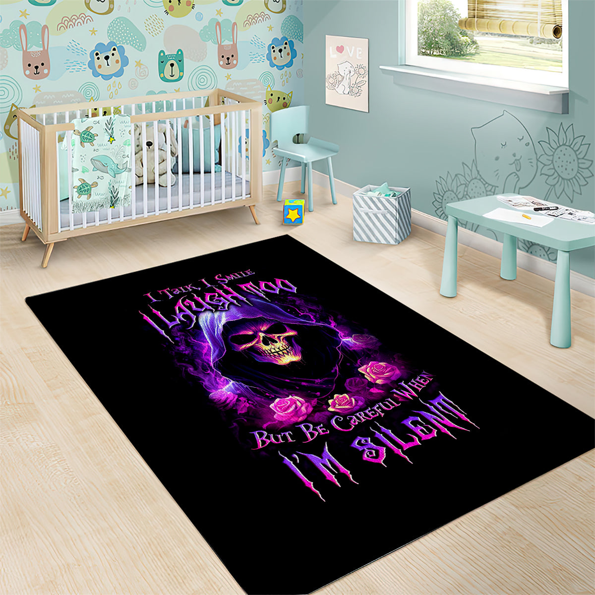 Purple Skull Area Rug I Talk I Smile But Be Carefull When I SIlent - Wonder Print Shop