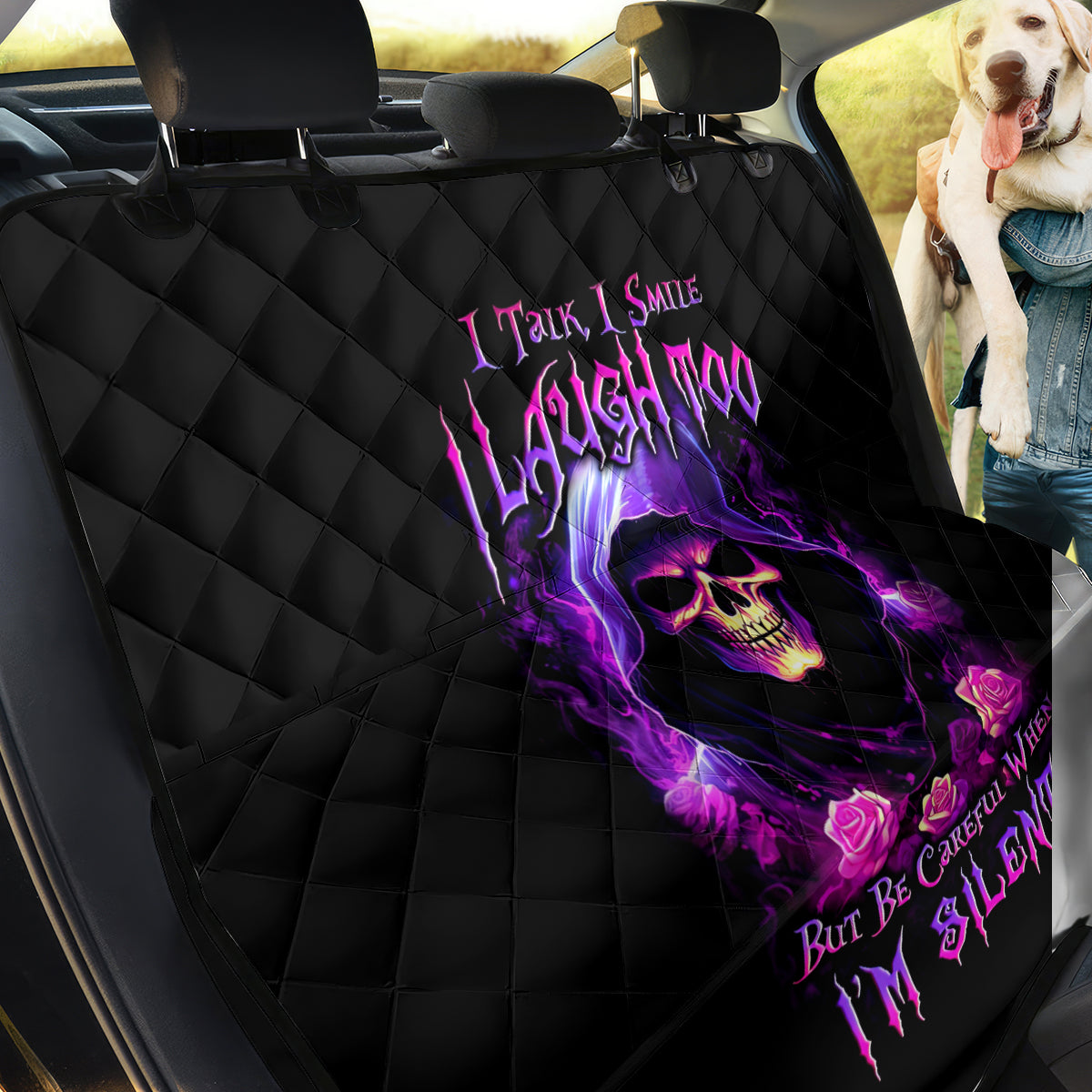 Purple Skull Back Car Seat Cover I Talk I Smile But Be Carefull When I SIlent - Wonder Print Shop