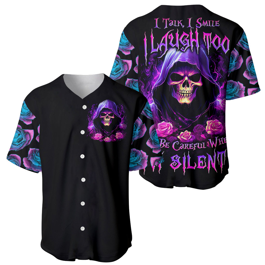 Purple Skull Baseball Jersey I Talk I Smile But Be Carefull When I SIlent - Wonder Print Shop
