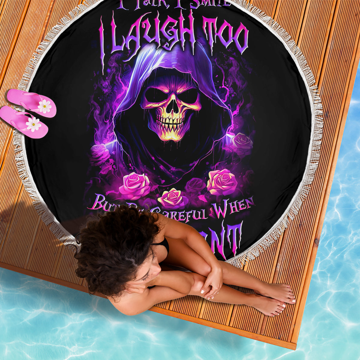 Purple Skull Beach Blanket I Talk I Smile But Be Carefull When I SIlent - Wonder Print Shop