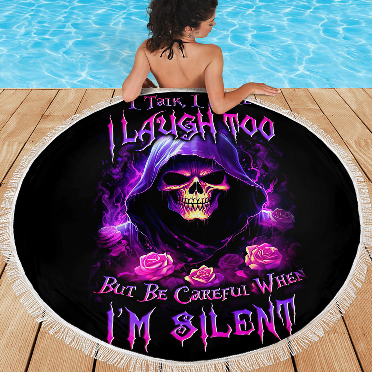 Purple Skull Beach Blanket I Talk I Smile But Be Carefull When I SIlent - Wonder Print Shop