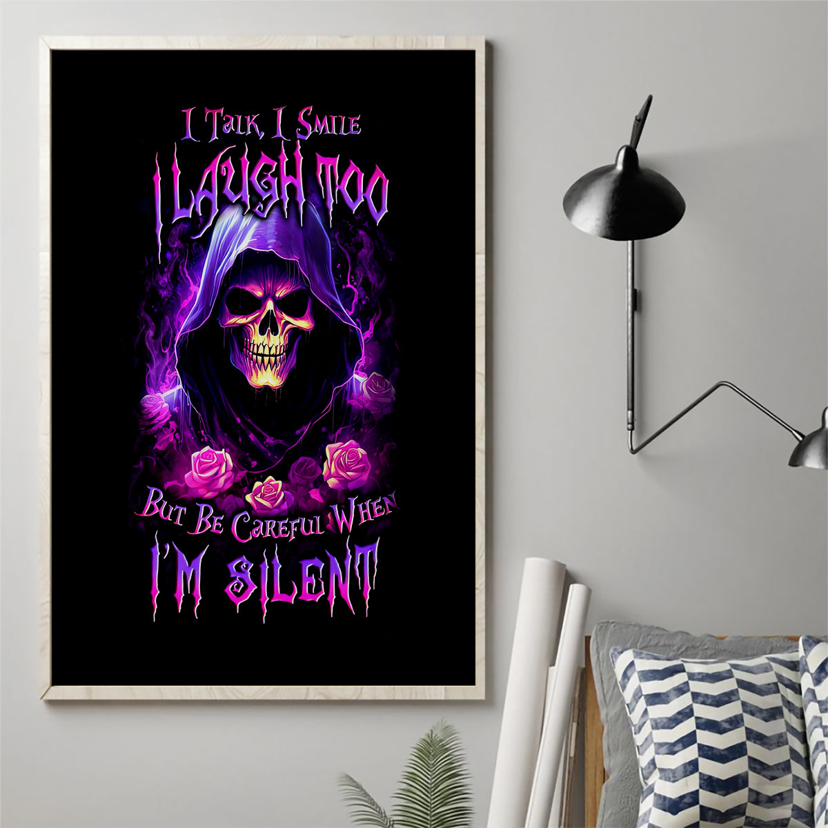 Purple Skull Canvas Wall Art I Talk I Smile But Be Carefull When I SIlent - Wonder Print Shop
