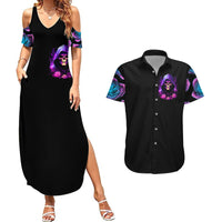Purple Skull Couples Matching Summer Maxi Dress and Hawaiian Shirt I Talk I Smile But Be Carefull When I SIlent - Wonder Print Shop