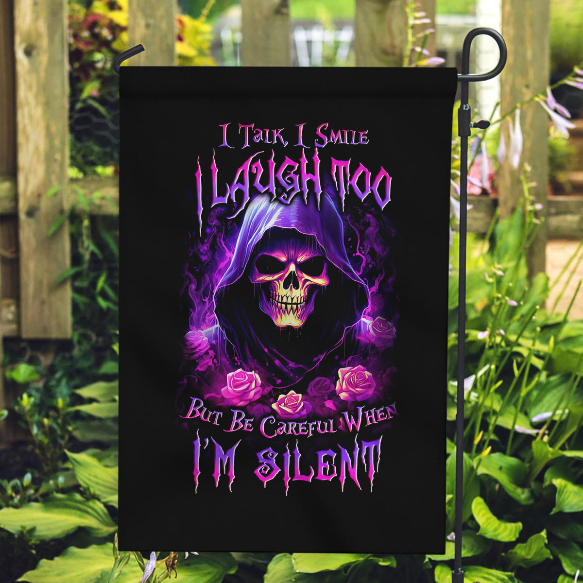 Purple Skull Garden Flag I Talk I Smile But Be Carefull When I SIlent - Wonder Print Shop