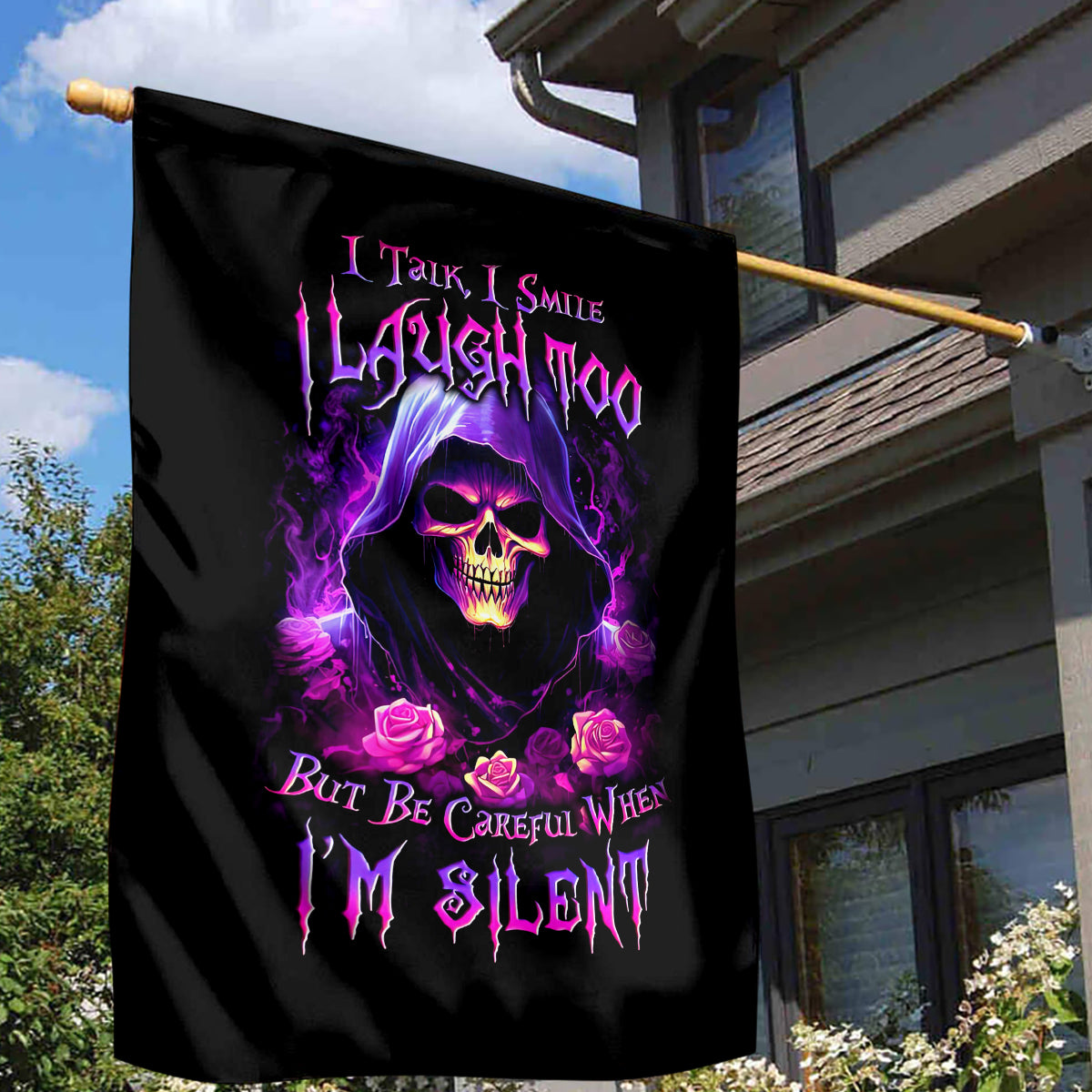 Purple Skull Garden Flag I Talk I Smile But Be Carefull When I SIlent - Wonder Print Shop