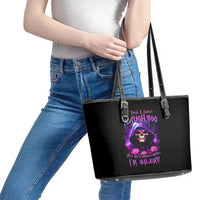 Purple Skull Leather Tote Bag I Talk I Smile But Be Carefull When I SIlent - Wonder Print Shop