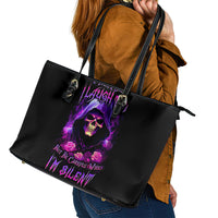 Purple Skull Leather Tote Bag I Talk I Smile But Be Carefull When I SIlent - Wonder Print Shop