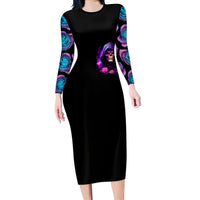 Purple Skull Long Sleeve Bodycon Dress I Talk I Smile But Be Carefull When I SIlent - Wonder Print Shop