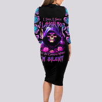 Purple Skull Long Sleeve Bodycon Dress I Talk I Smile But Be Carefull When I SIlent - Wonder Print Shop