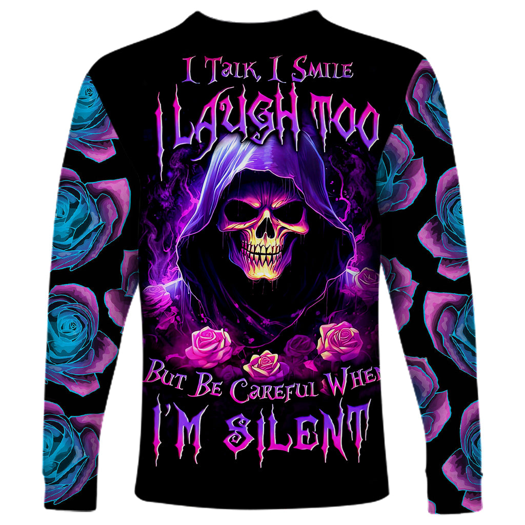Purple Skull Long Sleeve Shirt I Talk I Smile But Be Carefull When I SIlent - Wonder Print Shop