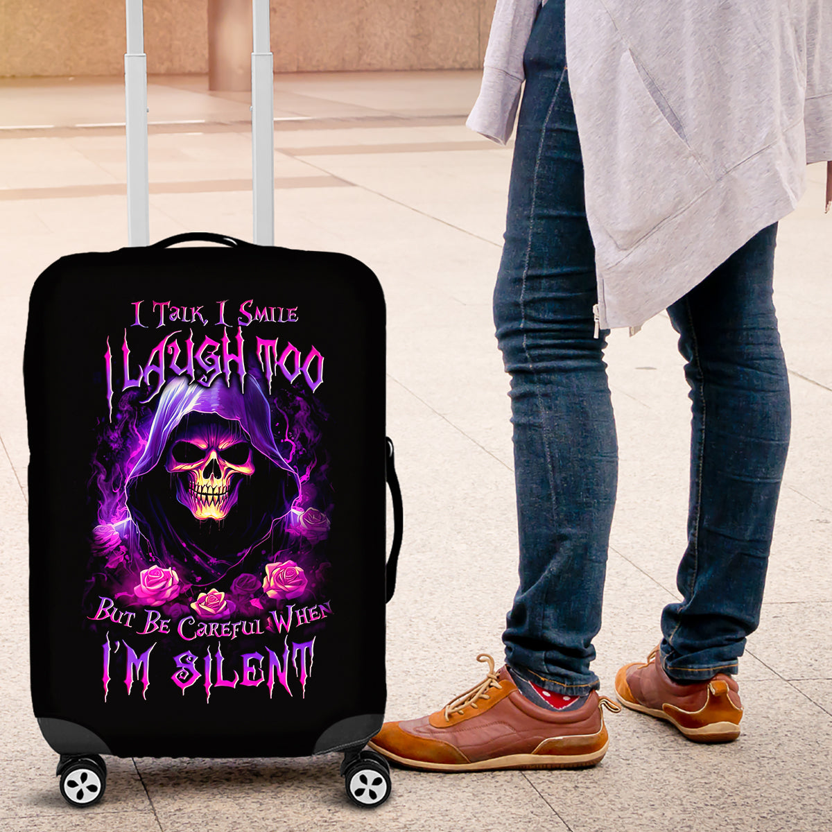 Purple Skull Luggage Cover I Talk I Smile But Be Carefull When I SIlent - Wonder Print Shop