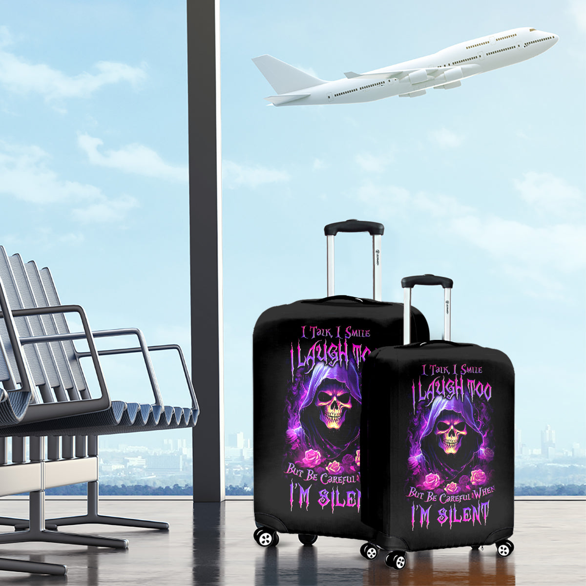 Purple Skull Luggage Cover I Talk I Smile But Be Carefull When I SIlent - Wonder Print Shop