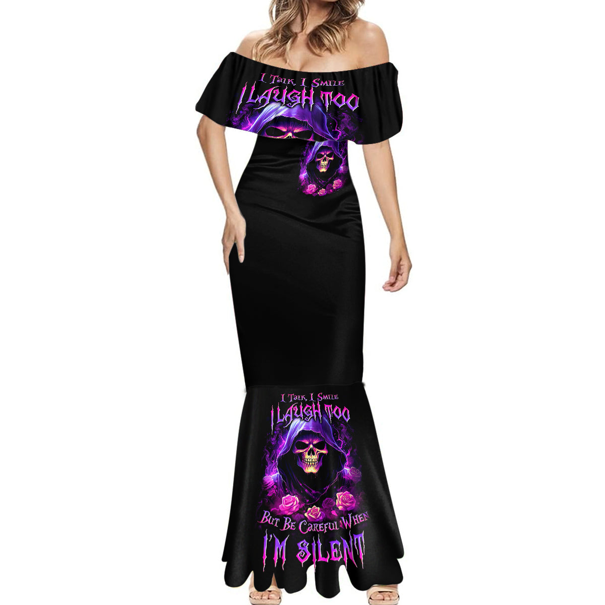 Purple Skull Mermaid Dress I Talk I Smile But Be Carefull When I SIlent - Wonder Print Shop