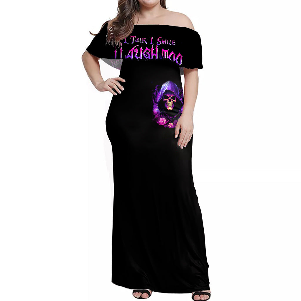 Purple Skull Off Shoulder Maxi Dress I Talk I Smile But Be Carefull When I SIlent - Wonder Print Shop