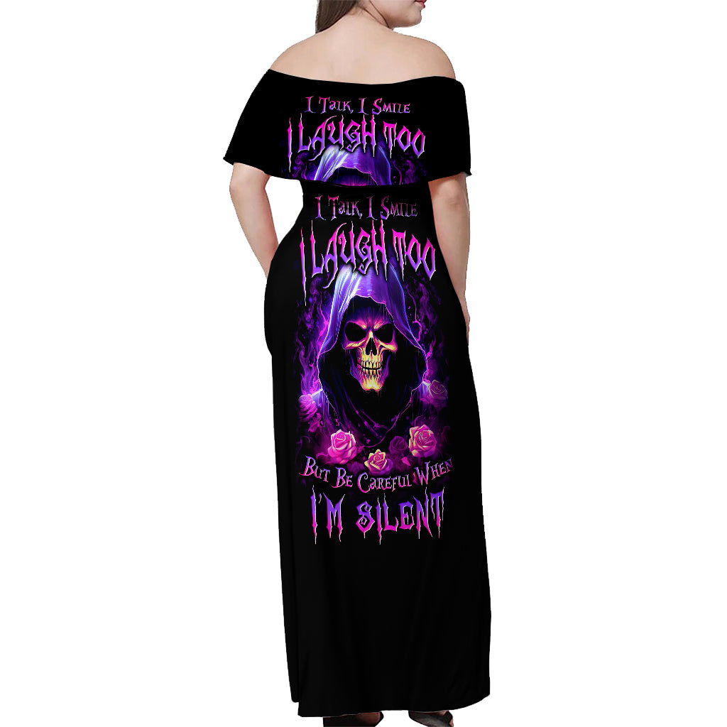 Purple Skull Off Shoulder Maxi Dress I Talk I Smile But Be Carefull When I SIlent - Wonder Print Shop